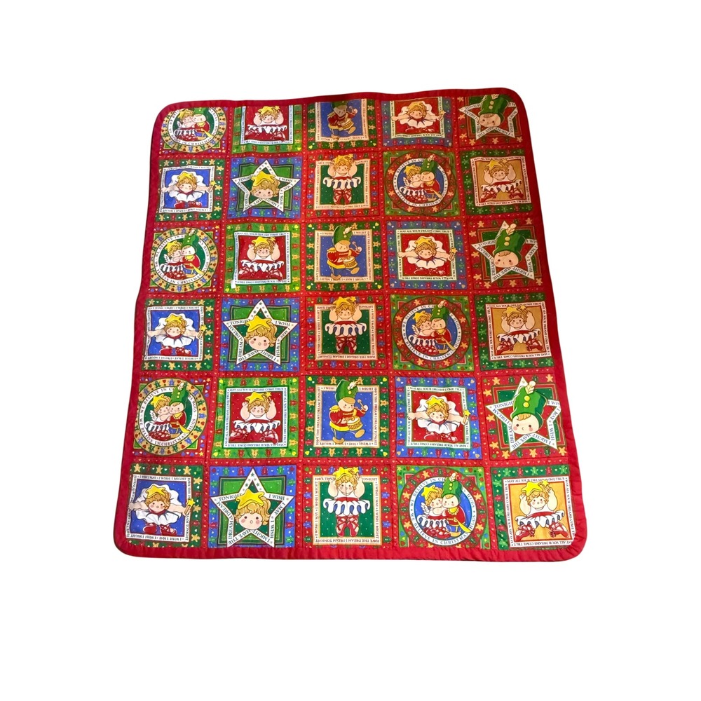 Vintage Christmas Baby Blanket Angels Nutcracker Patchwork Quilted Red